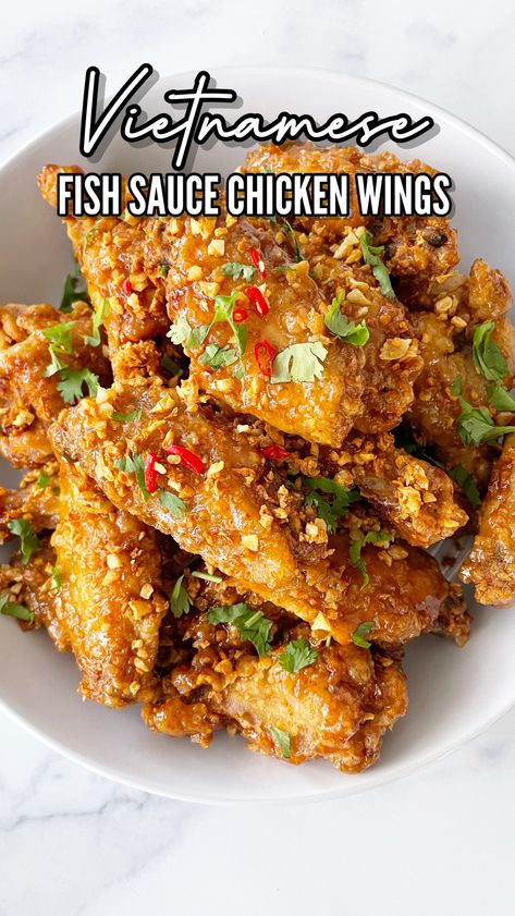 Chicken Wings Fish Sauce, Vietnamese Wings Recipe, Vietnamese Fried Chicken Wings, Chicken Wing Recipes Asian, Fish Wings Recipe, Vietnamese Fish Sauce Chicken Wings, Vietnamese Crispy Chicken, Vietnamese Garlic Chicken, Cambodian Chicken Wings