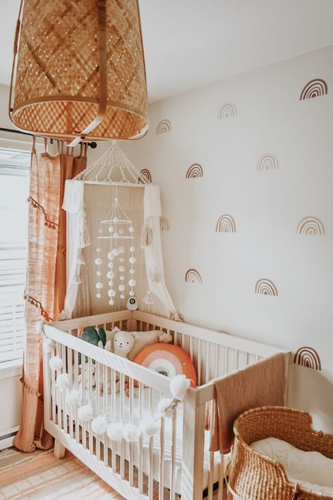 Boho Baby Girl Nursery, Boho Baby Nursery, Boho Baby Room, Baby Nursery Inspiration, Muted Rainbow, Boho Baby Girl, Nursery Room Design, Girl Nursery Room, Baby Room Inspiration