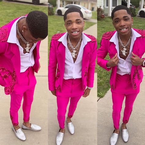 White And Pink Prom Suit, Orange Prom Suits For Black Men, Male Homecoming Outfits, Pink Prom Suits For Men, Prom Guys Outfits, Prom Boys Outfit, Black Boy Prom Outfits, Homecoming Outfits For Guys High School