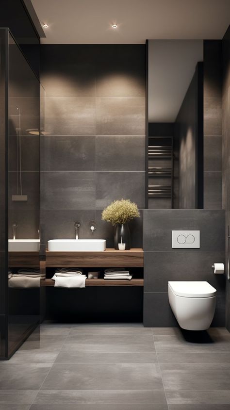 Black Tile Bathroom, Masculine Bathroom Ideas, Grey Bathroom Ideas, Masculine Bathroom, Grey Bathroom, Living Room Partition, Living Room Partition Design, Bath Design, Living Room Wall