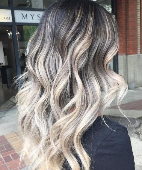 Black Hair With Ash Blonde Balayage                                                                                                                                                                                 More Hair Color Ideas With Blonde, Blond Cenușiu, Balayage Hair Blonde Short, Balayage Hair Blonde Medium, Balayage Hair Ash, Balayage Hairstyles, Balayage Hair Color Ideas, Balayage Blond, Ash Blonde Balayage