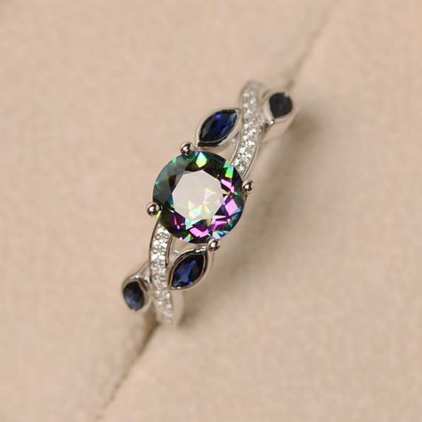 Mystic Topaz Engagement Ring, Antique Wedding Jewelry, Rainbow Topaz, Mystic Topaz Ring, Engagement Ring White Gold, Engagement Rings Opal, Deco Floral, Mystic Topaz, Topaz Ring