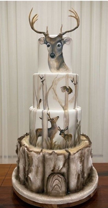 Deer Hunter Grooms Cake, Deer Cake For Men, Deer Cake Ideas, Forest Themed Cake, Deer Birthday Cake, Deer Wedding Cake, Deer Hunting Cake, Boys 18th Birthday Cake, Hunting Wedding Theme