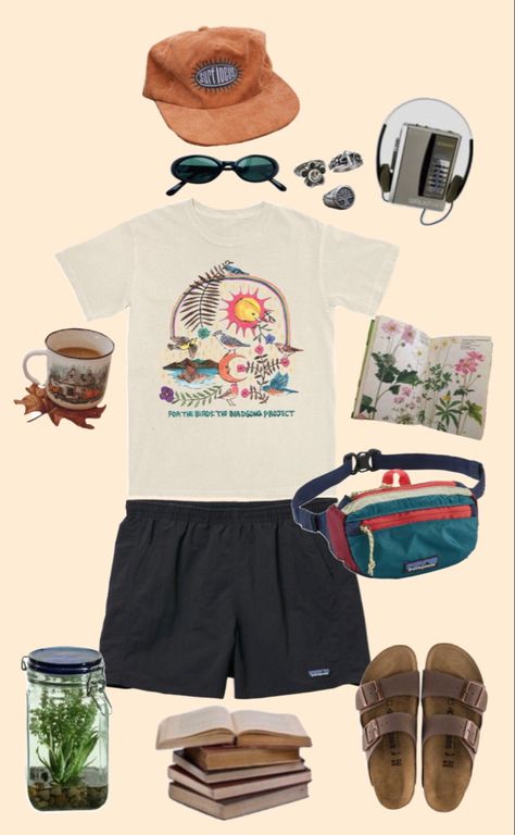 80s Summer Camp Outfits Men, Florida Guy Outfits, Summer Camping Outfits Men, Crunchy Outfits Men, Hawaii Aesthetic Outfits Men, Mens Summer Hiking Outfit, Patagonia Outfit Mens Summer, Granola Guy Aesthetic Summer, Granola Boy Summer Outfits