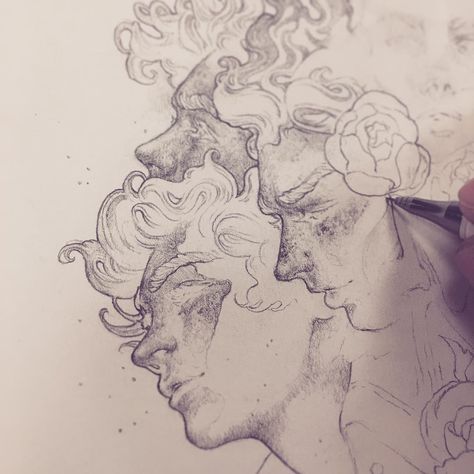 Pinterest: caitliinnlee A Pen, A Drawing, The Face, Sketch, Pen, Flowers, Hair, Art