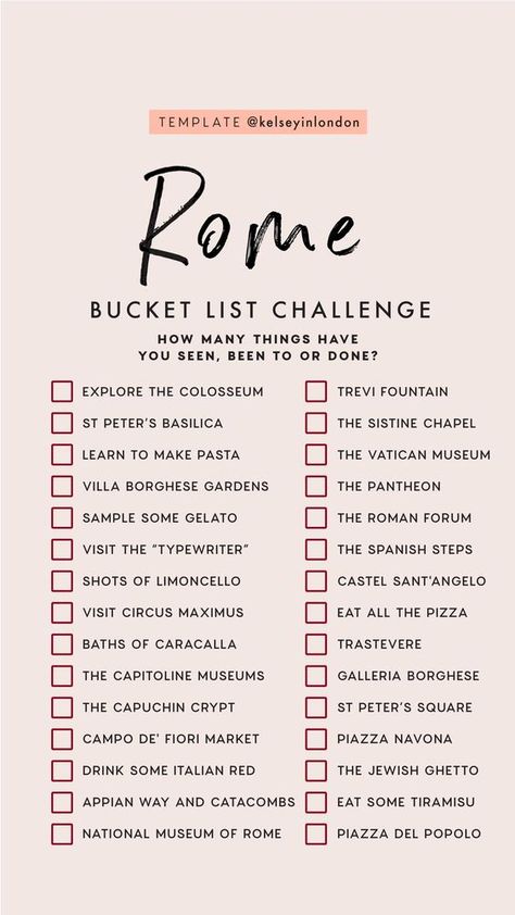 Bucket List Challenge, Rome Bucket List, Things To Do In Rome, List Challenges, Voyage Europe, Travel Checklist, Rome Travel, Summer Bucket Lists, Future Travel