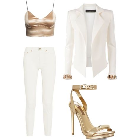 White & Gold by kkai on Polyvore featuring Alexandre Vauthier, Acne Studios and BCBGMAXAZRIA White And Gold Casual Outfit, White And Gold Outfits Parties Casual, White And Gold Outfits Classy Party, White And Gold Party Outfit, Gold And White Outfits For Women, White And Gold Outfits Classy, White And Gold Outfits Parties, White And Gold Outfits, Gold Outfits For Women