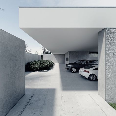 Garage Modern Minimal House, Cantilever Architecture, Tamizo Architects, Garage Boden, Modern Garage, Minimal House Design, Fitness Ideas, Minimal Home, Garage Design