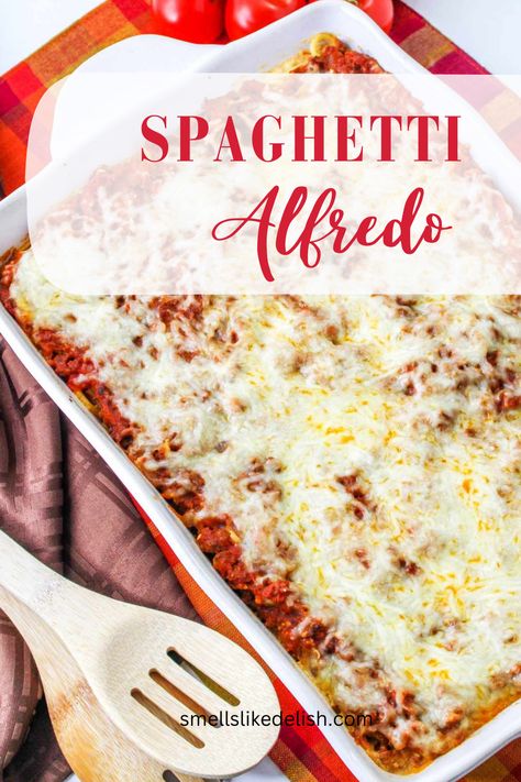 Viral Spaghetti Recipe With Alfredo, Viral Pasta Bake, Viral Spaghetti Bake, Spaghetti Alfredo Casserole, Alfredo Marinara Pasta Bake, Alfredo And Spaghetti Sauce Pasta Bake, Spaghetti Casserole With Alfredo Sauce, Baked Spaghetti Recipe With Alfredo, Spaghetti Bake With Alfredo Sauce