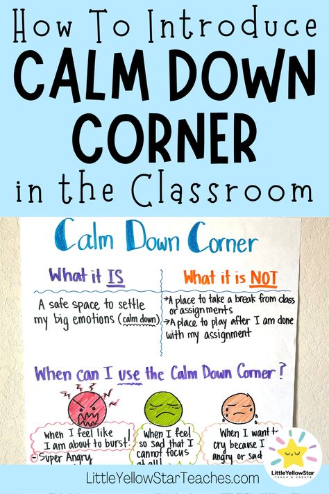 Calm Down Center Classroom, Pre K Calming Activities, Calm Room For School, Teacher Calming Corner, Calming Corner Kindergarten Classroom, Calm Corner Upper Elementary, Time Out Corner Ideas Calm Down, Calming Corner For Kindergarten, Calm Down Corner Classroom First Grade