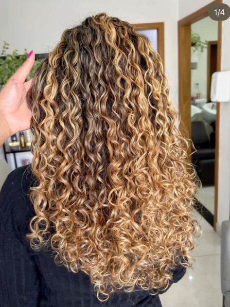 Curly Hair For School, Spiral Perm Long Hair, Curly Balayage Hair, Blonde Highlights Curly Hair, Curly Hair Pictures, Curly Hair Cut, Curly Highlights, Perfect Curly Hair, Balayage Hair Caramel