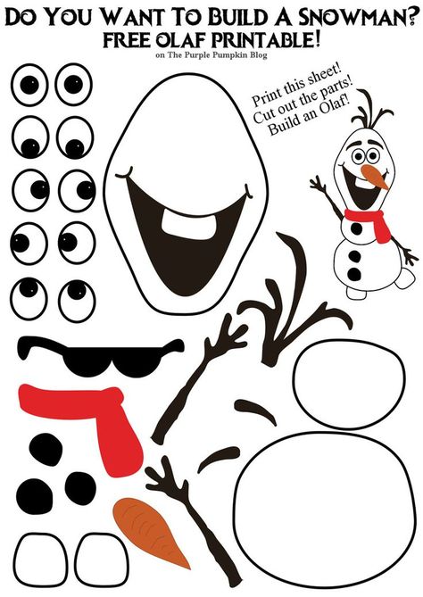 Free Olaf Printable!!  Do you want to build a snowman? You can with this paper activity! Simply print, cut and stick the parts together! Lots of fun for Frozen fans! Olaf Printable, Olaf Party Favors, Olaf Party, Diy Schneemann, Olaf Snowman, Printable Snowman, Christmas Worksheets, Frozen Olaf, Build A Snowman