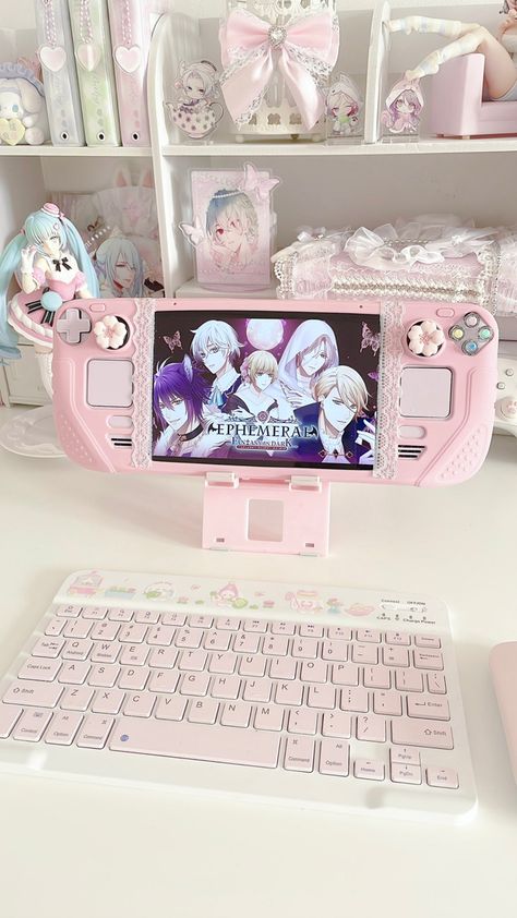 pink steam deck Steam Deck Console Aesthetic, Pink Gaming Console, Cute Steam Deck, Steam Deck Accessories, Steam Deck Setup, Steam Deck Oled Aesthetic, Steamdeck Aesthetic, Steam Deck Aesthetic, Steam Aesthetic