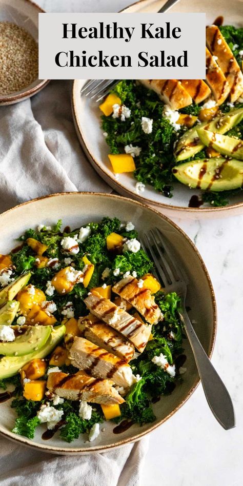 Chicken And Kale Recipes Healthy, Chicken Kale Salad Recipes, Kale Bowls Healthy, Grilled Chicken Kale Salad, Kale And Chicken Salad, Kale Salad Chicken, Kale Salad Recipes With Chicken, Sauted Kale Recipes, Kale Chicken Salad Recipes