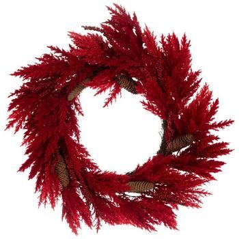 Dimensions (Varies Upon Shaping): 28" x 28" Plant Type: Pampas Material: Plastic & Foam Color: Red & Brown Includes: 1 Loop Care & Safety: Indoor Use Only Quantity: 1 Give your holiday decorations an eye-catching accent piece when you display this Red Pampas & Pinecone Wreath! This bright wreath has a striking arrangement of red pampas grass, berries, and brown pinecones that are sure to catch your attention. Hang this piece in your entryway for a fun pop of color! Red Pampas, Hobby Lobby Weekly Ad, Pampas Wreath, Bright Wreath, Red Berry Wreath, Red Christmas Wreath, Grass Wreath, Hobby Lobby Christmas, Pampas Grass Decor