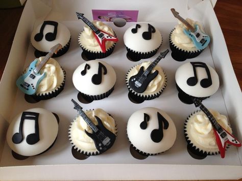 Guitar Cupcakes by OH MY Sugar Pie x #guitar #cupcakes #music #boyscakes Rock Cupcakes Birthday, Guitar Cupcakes Ideas, Music Cupcakes Ideas, Rock N Roll Cupcakes, Cupcake Guitar, Rockstar Cupcakes, Music Themed Cupcakes, Guitar Cupcake Cake, Guitar Cupcakes