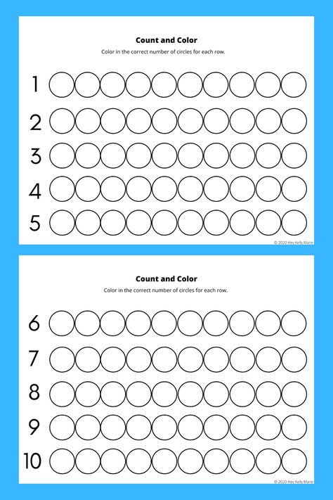 Count and Color Printable Preschool Activity develops number recognition and counting kindergarten readiness skills. Kids recognize a number and color in that many circles.   #doadot #countandcolor #preschoolcounting #preschoolmath #preschoolprintable #teachers #preschoolteaching #preschoolmath #easypreschoolactivity #preschooleducation #learningactivities #freeprintables #freepreschoolprintables #counting #numberrecognition #kindergartenreadiness #stemactivity #easyactivity #learningresources Number Recognition Activities Kindergarten, Sped Crafts, Skills For Kindergarten, Dot Numbers, Number Recognition Worksheets, Number Recognition Activities, Ant Crafts, Preschool Patterns, Counting Activities Preschool