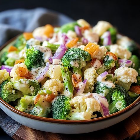 Let’s talk about a salad that’s as refreshing as it is satisfying—Easy Broccoli and Cauliflower Salad. This is the kind of dish that you can whip up in no time, Brocoli Salad Recipes, Cauliflower Broccoli Salad, Broccoli Salad Healthy, Brócoli Salad, Broccoli Cauliflower Salad Recipes, Broccoli And Cauliflower Salad, Broccoli Cauliflower Salad, Broccoli And Cauliflower, Easy Broccoli