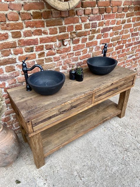 Mexican Bathroom Vanity, Wood Vanity Bathroom, Bathroom Double Sink Vanity, Bathroom Vanity Wood, Bathroom Double Sink, Farmhouse Style Bathroom Vanity, Reclaimed Wood Vanity, Barn Bathroom, Unique Bathroom Vanity