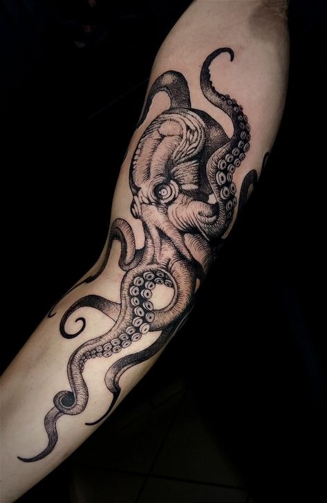 Octopus Tattoos For Men, Neck And Throat Tattoos, Outside Forearm Tattoo Men, Neck And Throat Tattoos Men, Throat Tattoos, Calf Tattoo Ideas, Octopus Tattoo Sleeve, Kraken Tattoo, Roman Tattoo