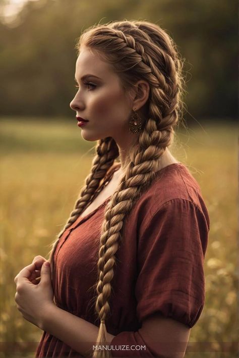 Do you love braids? Check 50 Braided Hairstyles: 25 stunning hair ideas for the day and 25 Hairstyles with braids for the night. Hair Vikings Women, Traditional Norwegian Hairstyles, Celtic Hairstyles Braids, Nordic Braids Women, Warrior Braids Woman, Irish Braids, Slavic Braids, Hair Ideas With Braids, Loose Braided Hairstyles