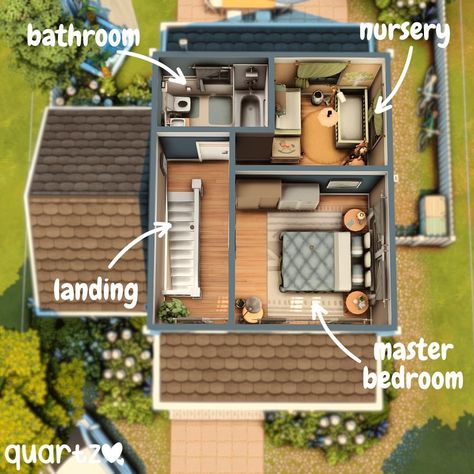 The Sims 4 Tiny House Ideas, 20 X 15 Sims House, 20x15 Sims 4 House Floor Plan, Sims Floor Plans, Sims 4 Floorplan, Sims Interior, Sims 4 Houses Layout, 1 Bedroom House, Sims 4 House Building