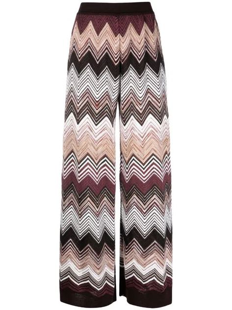 chevron-knit wide-leg trousers Zigzag Line, Wide Leg Trousers, Missoni, Long Length, Pajama Pants, Wide Leg, Fendi, Cotton Blend, Trousers