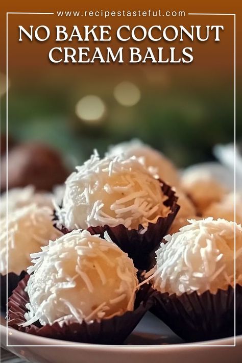 No Bake Coconut Cream Balls are a delightful holiday treat made with creamy cream cheese, sweet powdered sugar, and shredded coconut, all coated in a smooth layer of chocolate. Perfect for holiday parties or as a gift! No Bake Coconut Cream Balls Recipe, Cream Cheese Coconut Balls, Coconut Cream Cheese Balls, Coconut Cream Balls, Coconut Cream Dessert Recipes, Coconut Cream Balls Recipe, No Bake Coconut Cream Balls, Cream Of Coconut Recipes, Coconut Balls No Bake