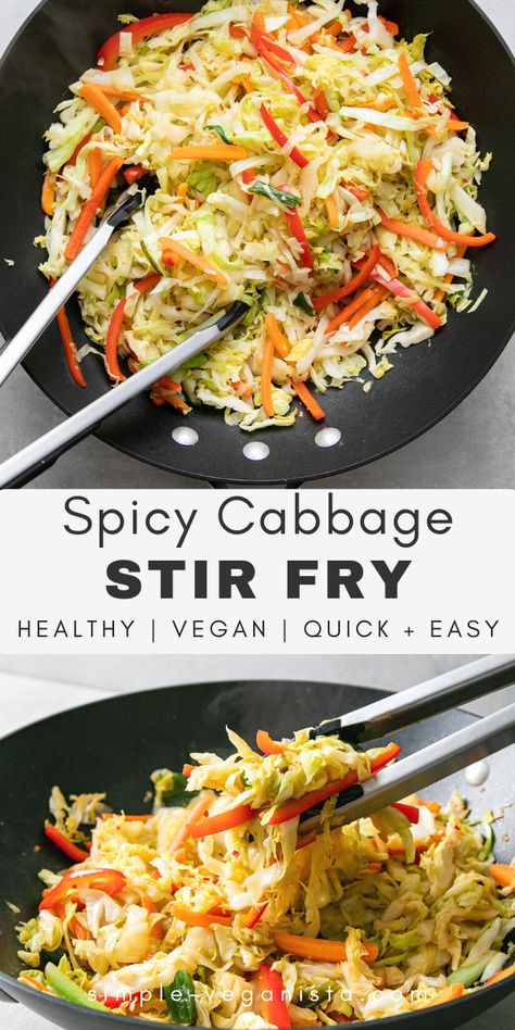 Spicy Cabbage, Cabbage Recipes Healthy, Cabbage Stir Fry, Mapo Tofu, Cabbage Recipes, Vegan Dinner Recipes, Veggie Dishes, Vegan Recipes Healthy, Bell Pepper