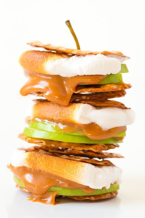 Apple Smores, Smores Variations, Melted Caramel, Easy Smores, Smores Bar, Delta Breezes, Apple Caramel, Pretzel Crisps, Caramel Chocolate Chip Cookies