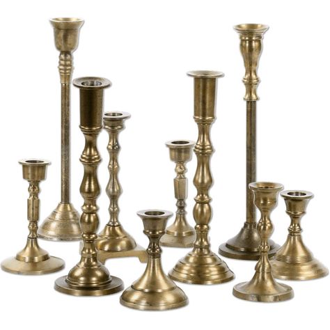 PRICES MAY VARY. Set of 10. Create a romantic candle set centerpieces with our mismatching antique candlesticks. The assorted sizes make for a diverse and elegant candle display. Our decorative metal candlesticks are made using quality material. Stable Base measures 2.5 inch. Securely holds 12 inch or taller taper candles or candlesticks. Taper candle stands measure; 4 inch, 5 inch, 7 inch, 9 inch, 10.5 inch, 11 inch tall. Rental quality and practical, perfect for re−use and home decor. Use our Gold Taper Candle Holders, Gold Taper Candles, Stemmed Candle Holders, Vintage Glass Candle Holders, Romantic Candle, Candle Display, Antiqued Candle Holders, Elegant Candle, Boda Diy