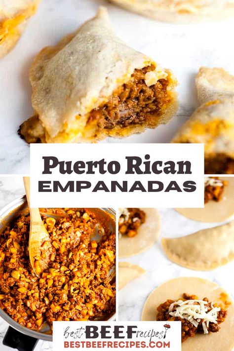 Pastelillos de Carne are Puerto Rican empanadas filled with ground beef, potatoes, cheese, and plenty of seasoning! Every bite of these beef empanadillas is bursting with flavor. Perfect for lunch, dinner, a snack, or even packing into a lunchbox! 🥟 #BestBeefRecipes #easyrecipes #dinners #puertoricanempanadas #puertoricanfood #puertorican #empanadillas #pastelillosdecarne #pastelillos via @thesundaysupper Ground Beef And Cheese Empanadas, Dominican Beef Empanadas Recipe, Authentic Empanadas Recipe Ground Beef, Puerto Rican Empanada Filling Recipes, Ground Beef Empanada Filling, Best Empanada Filling, Ground Beef Empanadas Easy, Puerto Rican Empanadas Beef, Empanada Filling Recipes Ground Beef