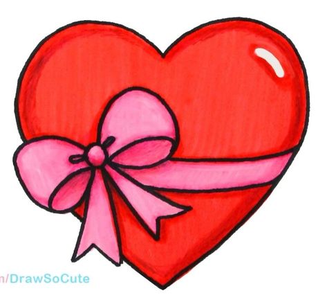 Heart With Ribbon Drawing, Cute Valentines Doodles, Valentines Day Drawings Easy, Easy Heart Drawings, Love Heart Drawing, Cute Heart Drawings, Valentine Drawing, Heart Drawings, Valentine Doodle