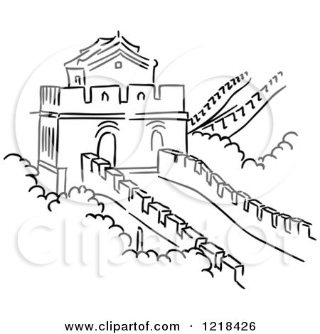 Great Wall of China Easy Drawing Ancient China Drawing, Great Wall Of China Drawing, Beijing Skyline, China Drawing, Skyline Drawing, Prompt Ideas, Industry Design, Chinese Wall, Line Art Vector