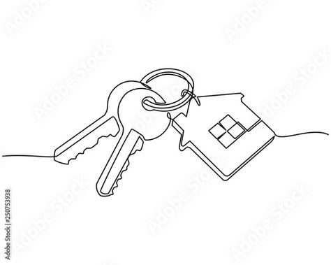 Key Outline Drawing, New Home Illustration, Friendship Basket, Keychain Drawing, Keys Tattoo, Real Estate Concept, Key Drawings, Buying First Home, Key Tattoos