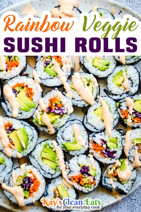 Sushi Rolls Recipe, Easy Sushi Rolls, Veggie Sushi Rolls, Veggie Rolls, Healthy Sushi, Veggie Sushi, Vegetarian Sushi, Sushi Roll Recipes, Sriracha Mayo