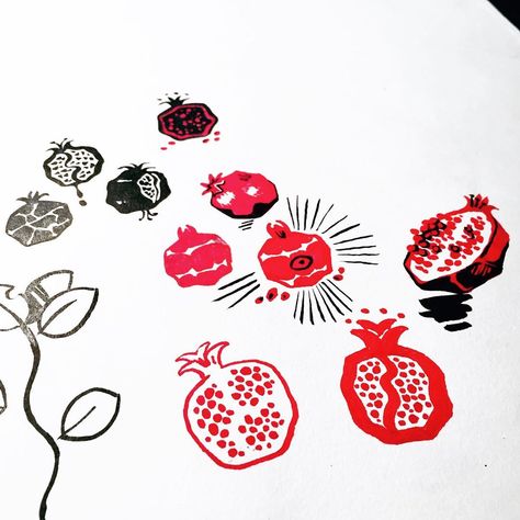 Pomegranate Tattoo Minimalist, Pomegranate Seed Tattoo, Simple Pomegranate Tattoo, Small Pomegranate Tattoo, Pomegranate Drawing Simple, Pomegranate Doodle, Pomegranate Stamp, Pomegranate Illustration, Pomegranate Drawing