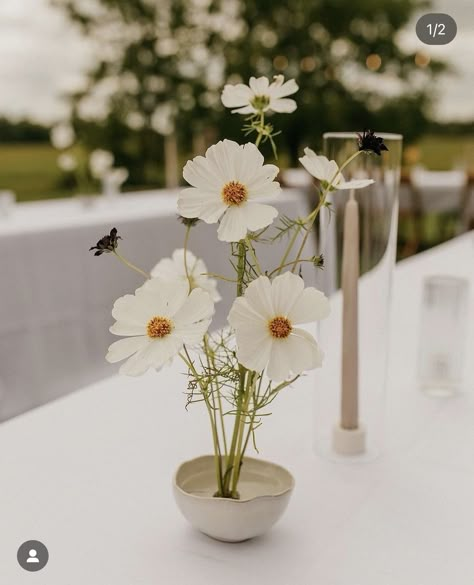 Single Vase Flower Arrangements, Flower Buds Centerpiece, Bud Vases Ceramic Wedding, Mini Vases With Flowers Wedding, Test Tube Floral Arrangement, Minimalist Floral Wedding Table, Small Flower Arrangements For Tables Center Pieces Rustic Centerpieces, Pin Frog Arrangements, Wedding Table No Place Setting