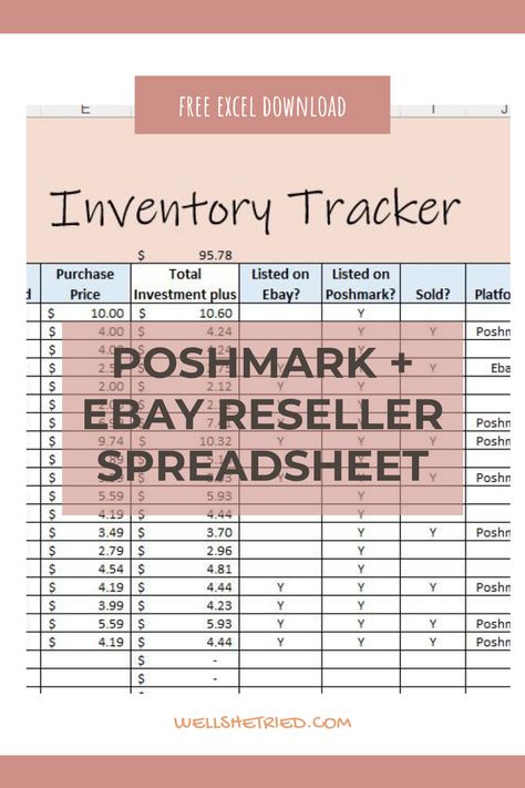 Excel Inventory Spreadsheet, Resell Inventory Spreadsheet, Ebay Business Organization, Poshmark Work Space, Reselling Inventory Organization, Resale Inventory Organization, Ebay Storage Ideas, Small Business Inventory Spreadsheet, Reseller Inventory Spreadsheet