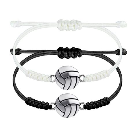 PRICES MAY VARY. Volleyball Bracelet: Braided cords weaved together with silver metal volleyball desgin. Each volleyball string bracelet is lovingly handmade with high-quality braided string which is durable and does not easy to fall off, perfect for daily wearing. Adjustable Volleyball Jewelry: White and black volleyball bracelets are ended with a sliding closure knot that allows you to adjust it from a small bracelet (2.4") to a big one (12"). Volleyball Gifts: Delicate bracelets which packed Volleyball Gift Ideas For Players, Grandson Bracelet, Volleyball Bracelets, Black Volleyball, Volleyball Accessories, Volleyball Necklace, Volleyball Jewelry, Baseball Accessories, Baseball Bracelet