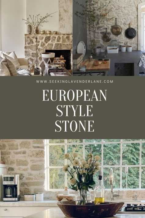 Old World Fireplaces French Country, Stone Arch Exterior, Rustic Stone Wall Interior, Interior Stone Veneer Wall Ideas, European Stone Exterior, Old World Stone Exterior, European Stone Fireplace, European Mountain Home, Rustic European Decor