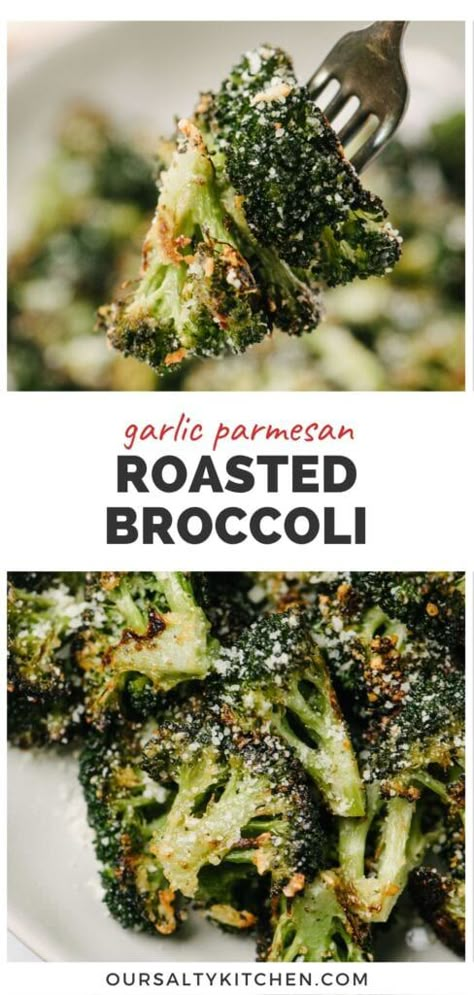 Parmesan Roasted Broccoli, Parmesan Broccoli, Roasted Broccoli, Broccoli Recipes, Veggie Side Dishes, Side Recipes, Veggie Sides, Veggie Dishes, Roasted Veggies