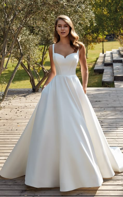 Ballgown Wedding Dress Simple, Simple Timeless Wedding Dress, Minimalist Wedding Gown, Mikado Wedding Dress, Timeless Bride, Mikado Fabric, Eddy K, Satin Bridal Gowns, Bride Party