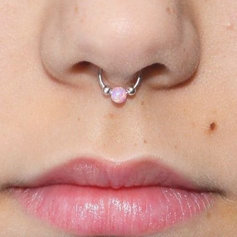 Silver SEPTUM RING / septum jewelry, 3mm Pink Opal nose hoop, cartilage ring, helix hoop, tragus ear Cool Septum Piercing Jewelry, Pink Septum Ring, Pretty Septum Piercing Jewelry, Septum Piercing Jewelry Aesthetic, Septum Peicerings, Pink Septum Piercing, Septum Ring Aesthetic, Septum Jewelry Aesthetic, Cool Septum Jewelry