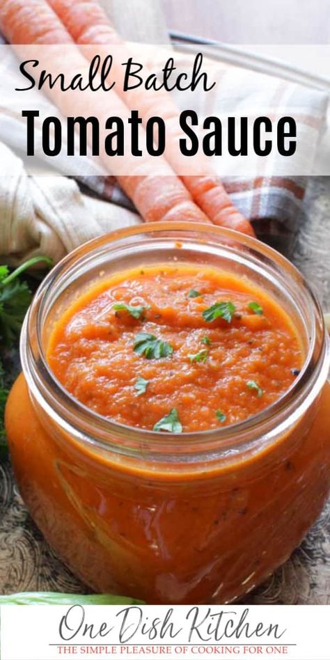 This homemade tomato sauce is made with fresh vegetables and cooks in minutes. It’s the perfect sauce to serve with pastas, chicken, or fish. This easy sauce recipe yields a small batch, the perfect amount to serve one or two.