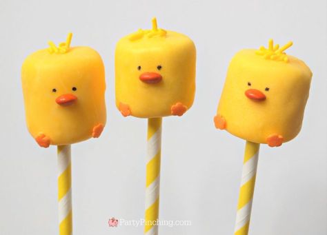 Easter Food Crafts For Kids, Easter Cake Pops Easy, Easter Marshmallow Pops, Duck Dessert, Easter Cookie Ideas, Chick Cake Pops, Marshmallow Cute, Easter Baking Ideas, Desserts Cute