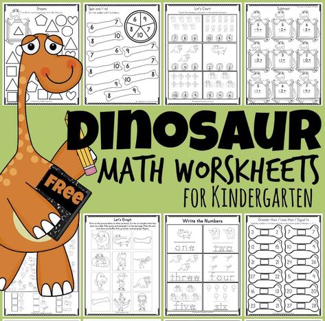 Dinosaur Kindergarten Worksheets, Dinosaur Math Kindergarten, Dinosaur Math Worksheets, Dinosaur Worksheets Free Printable, Dinosaur Kindergarten Activities, Dinosaur Math Activities, Dinosaur Kindergarten, Free Alphabet Worksheets, Dinosaur Math