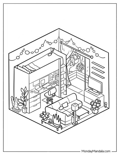 20 Bedroom Coloring Pages (Free PDF Printables) Cost Corner Ideas, Coloring Pages For Adults Disney, Coloring Pages Little Corner, Bold Coloring Pages For Adults, Little Corner Coloring Book Pages, Coloring Pages Cozy, Cozy Spaces Colouring Book, Cozy Corner Coloring Page, Little Corner Coloring Pages