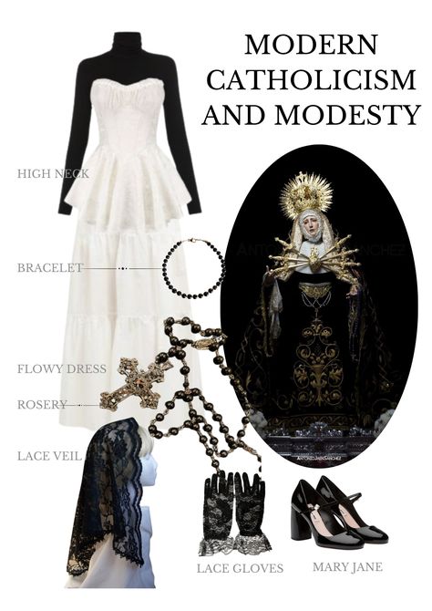 Embrace the Graceful Intersection of Modesty and Catholic Inspiration in Fashion! Christmas Mass Outfit Catholic, Catholic Girl Aesthetic Outfit, Christmas Mass Outfit, Catholic Outfits, Goth Catholic, Catholic Dress, Gothic Aesthetic Outfit, Christian Goth, Gothic Catholic