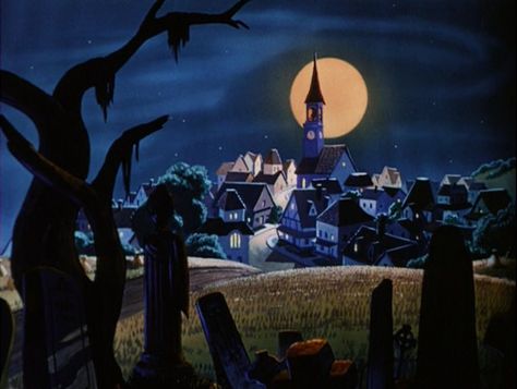 Disney "Trick or Treat" 1952 Donald Halloween cartoon Environmental Reference, Celebrate Imbolc, Disney's Halloween Treat, Bg Design, Halloween Artwork, Halloween Illustration, Old Disney, Halloween Cartoons, Cartoon Background